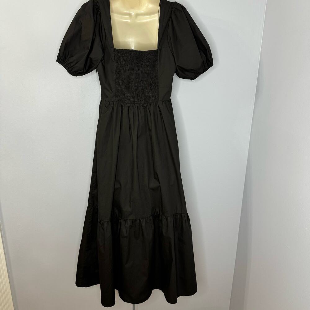 ASTR the Label Poplin Puff Sleeve Tiered Midi Dress Black Staple Minimalist Sz M - Picture 9 of 13